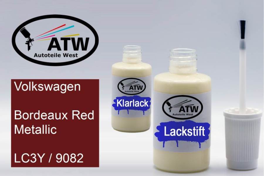 Volkswagen, Bordeaux Red Metallic, LC3Y / 9082: 20ml Lackstift + 20ml Klarlack - Set, von ATW Autoteile West.
